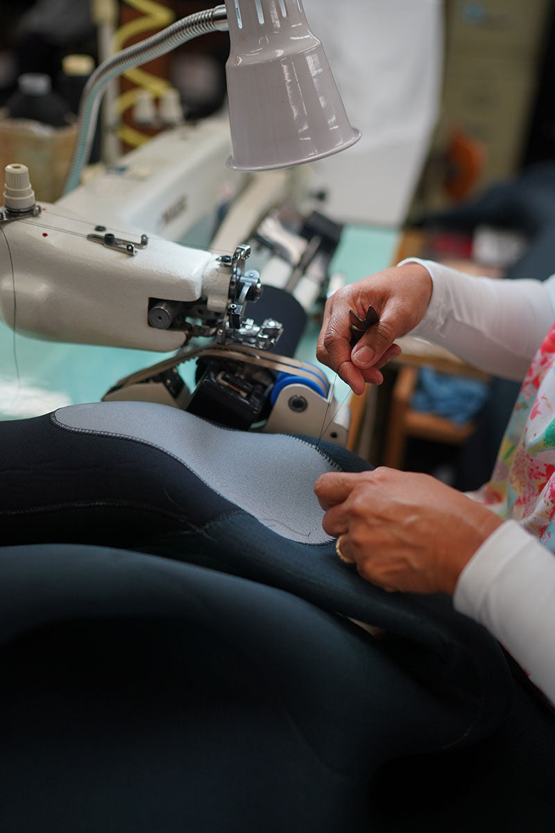 wetsuit construction with sewing machine