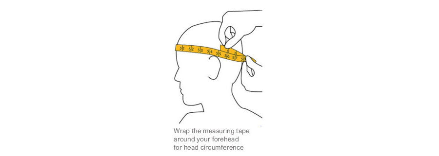 Wrap the measuring tape around your forehead for head circumference.