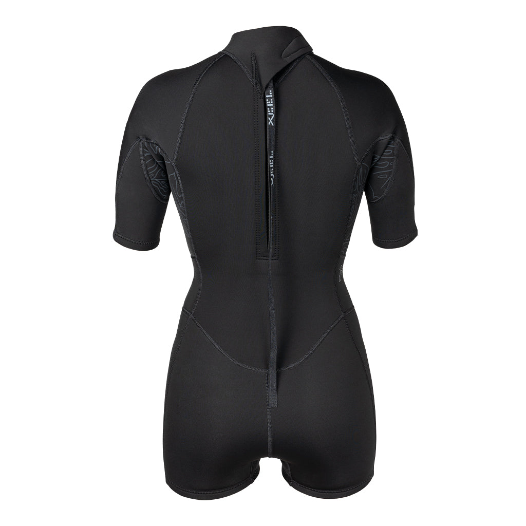 Women's Axis Short Sleeve Back Zip Boy Short Springsuit 2mm - Black/Black Monstera Print