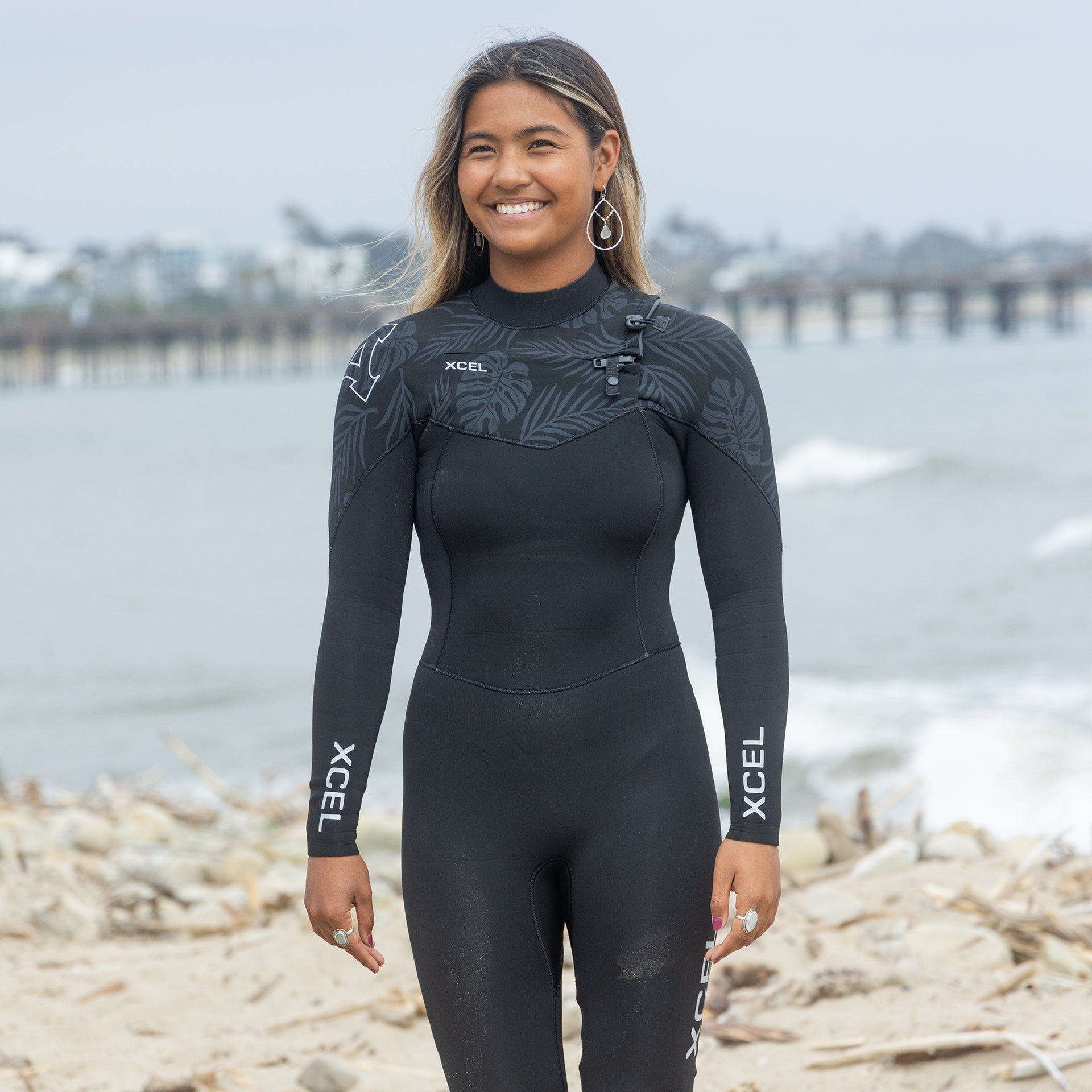 Women's Comp Full Wetsuit 3/2mm - Black W/Palm-Monstera Print / 4