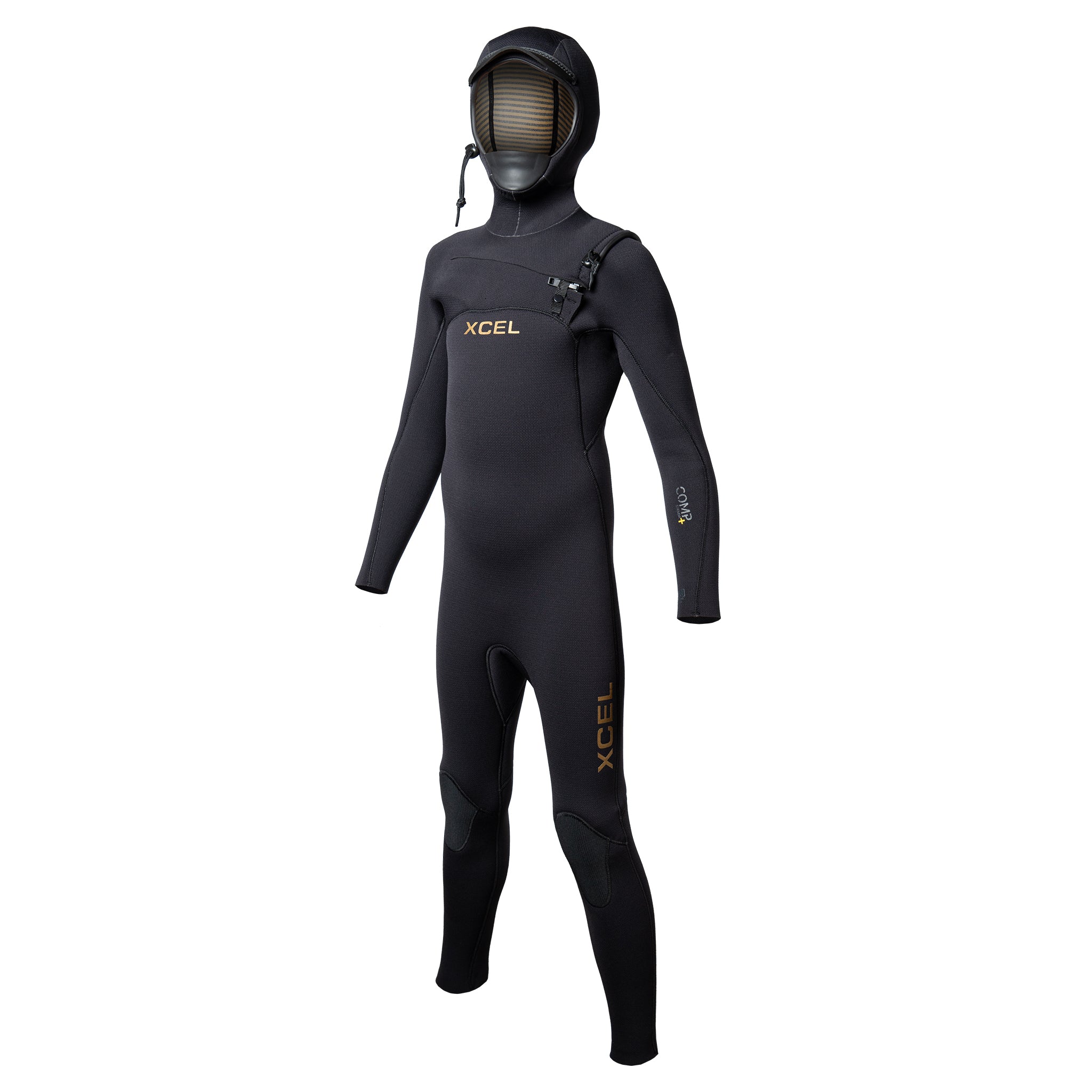 Kids' Comp+ Hooded Full Wetsuit 5/4mm - Black / 10