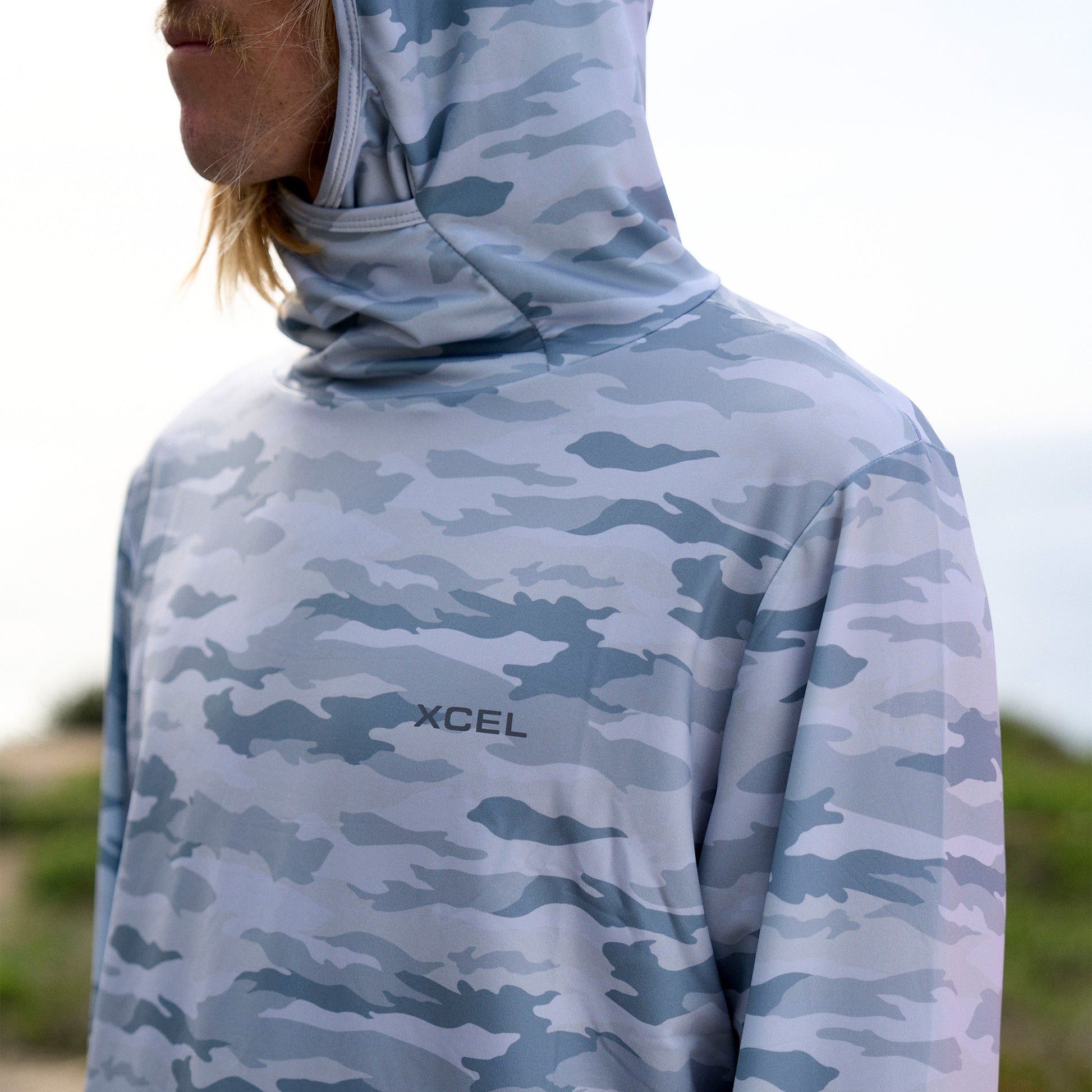Xcel | Men's ThreadX Hooded Pullover Long Sleeve Fishing Shirt W/Iceskin Facecover | M / White Camo